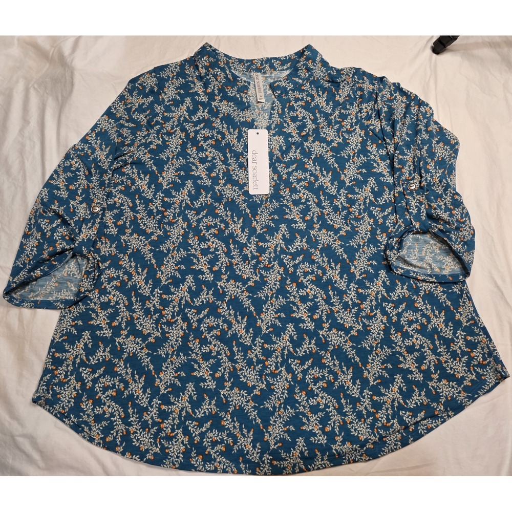 Dear Scarlett Lizzy Blouse XL Teal Orange Botanical Whimsygoth Cottagecore NWT
